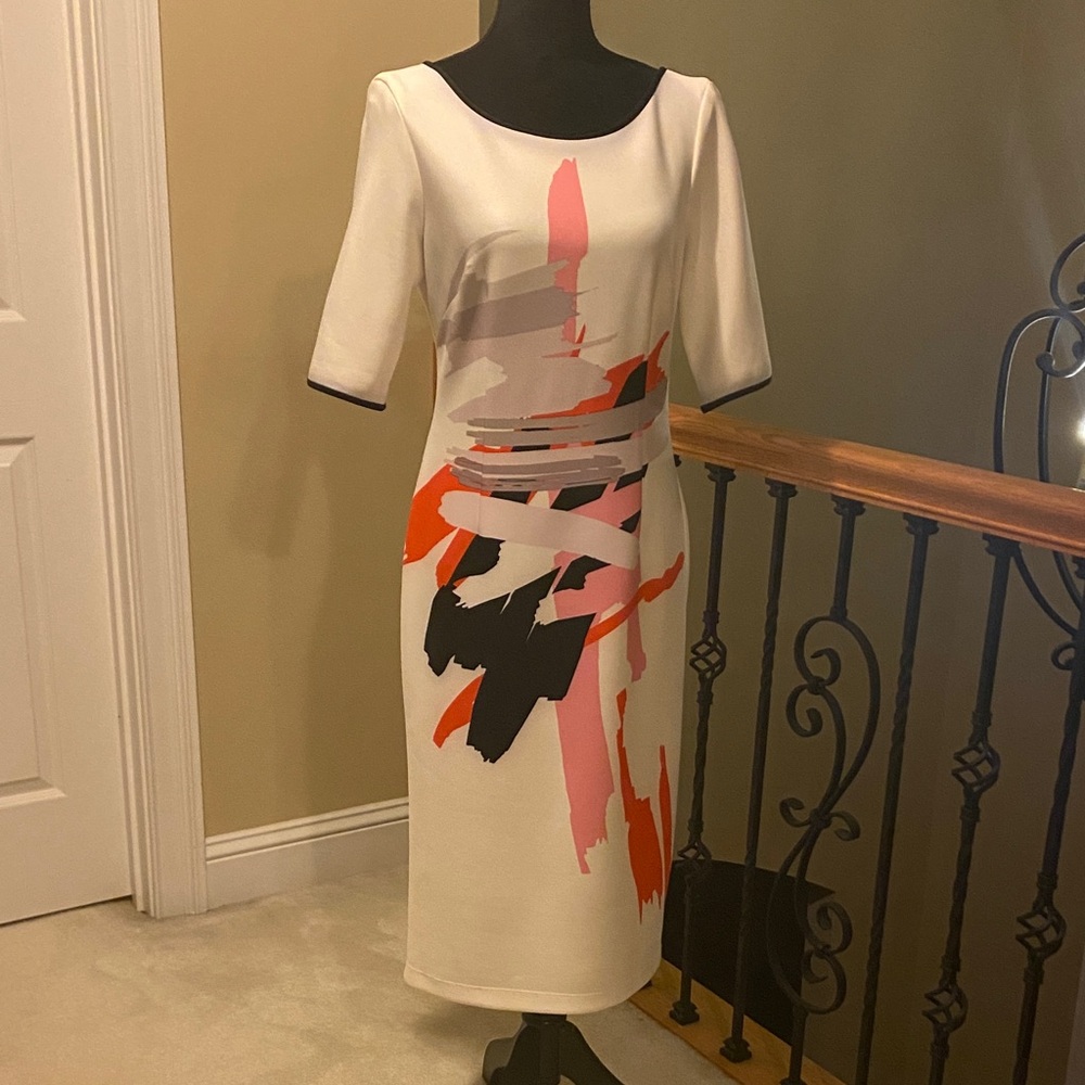 Julian Taylor White Dress with Bold Multicolor Accents